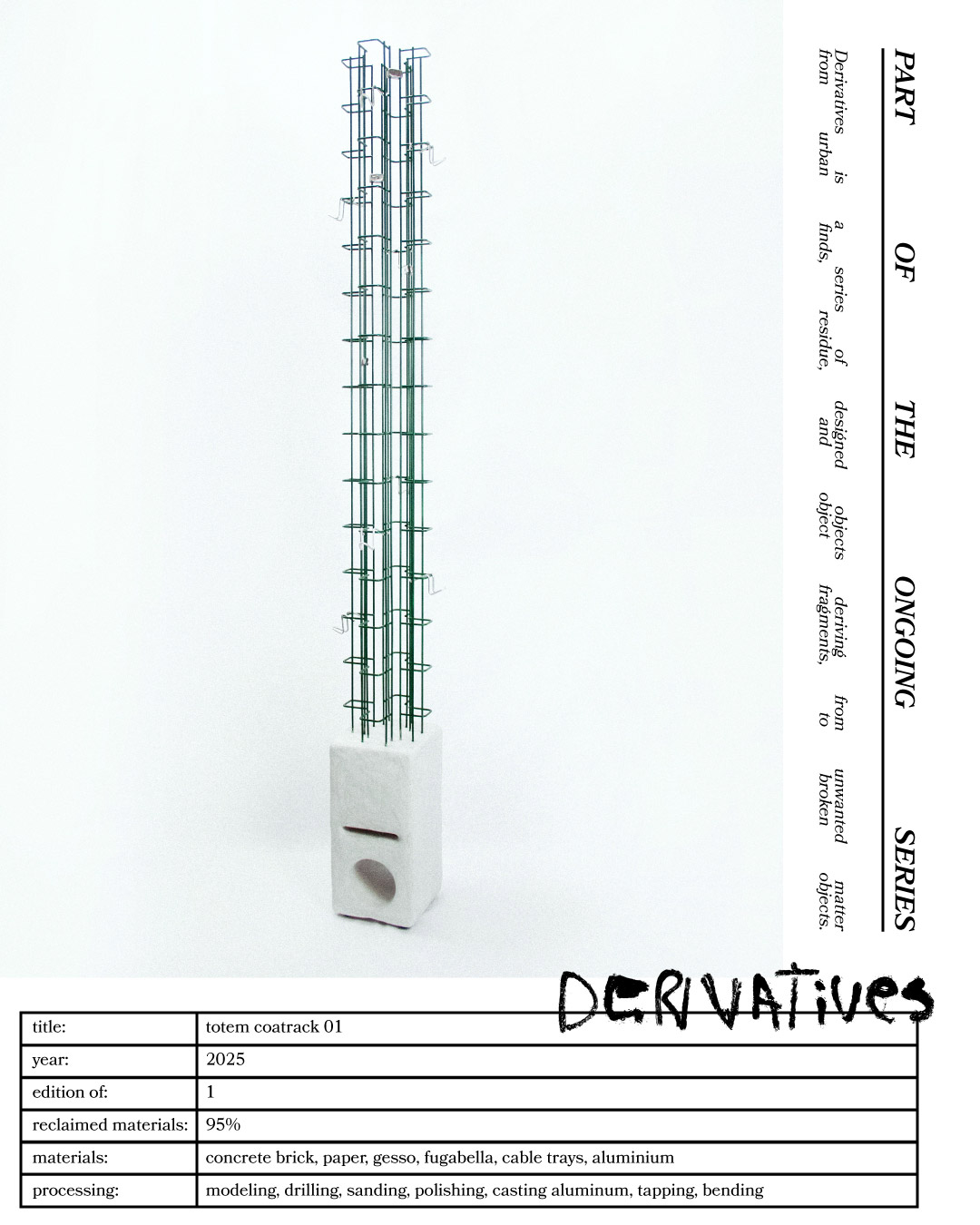 A mirror created by Jannis Schäfer Studio, made from upcycled cable trays. This object, titled 'Totem Coatrack 01,' is part of a series of recycled and transformed designs. Kartell, Brutalist, Bauhaus, Design, Limestone, Artefact