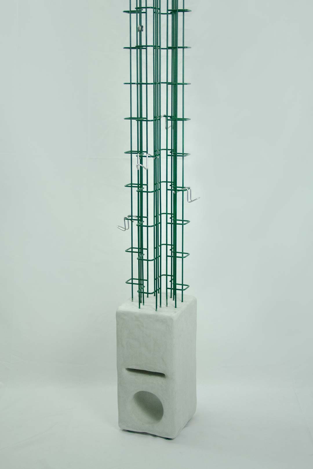 A mirror created by Jannis Schäfer Studio, made from upcycled cable trays and hand catsed aluminium pieces. This object, titled 'Totem Coatrack 01,' is part of a series of recycled and transformed designs. Kartell, Brutalist, Bauhaus, Design, Limestone, Artefact